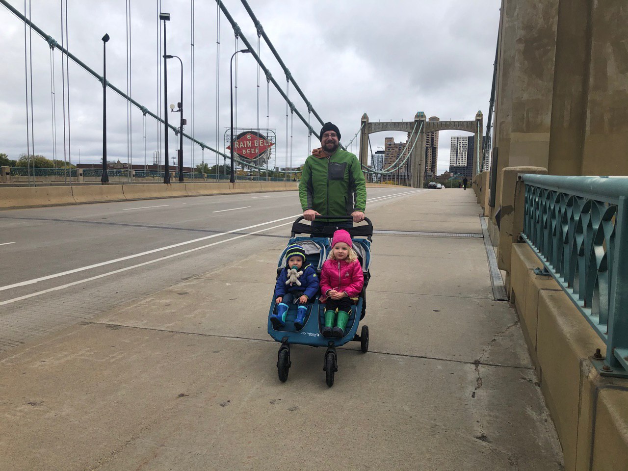 Jachin, Brennan, and Imogene on the Hennepin Ave Bridge