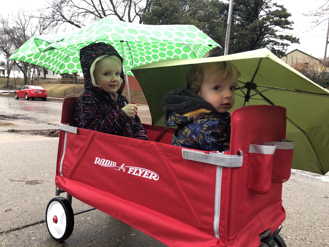 Imogene and Brennan were even good sports with getting outdoors on rainy days.