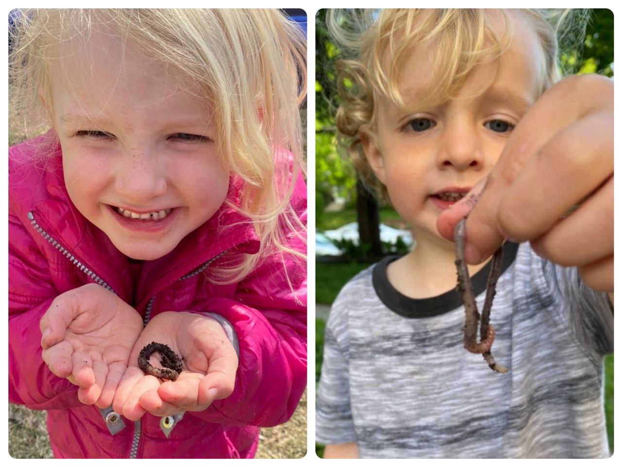 Our neighborhood worms got a lot of love this summer - Imogene named every one of them; Brennan thought they were cool.