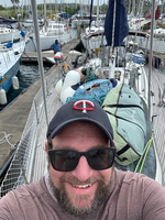 Jachin on the bow of Potential just a few minutes before casting off for the passage through the Panama Canal.
